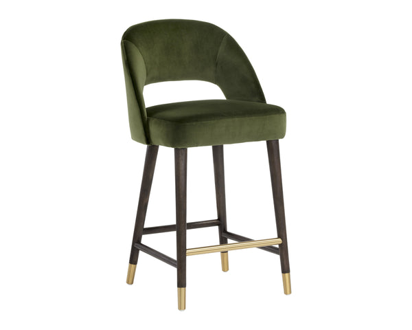 Sunpan Monae Counter Stool – Chic Barrel Back Design with Vintage Influence for Dining and Bar Spaces Moss Green
