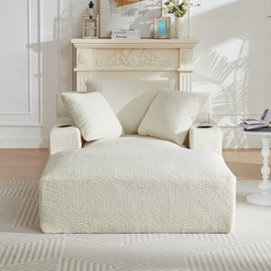 English Elm Oversized Chaise Lounge Chair with Plush Faux Fur Upholstery, Ergonomic Pocket-Spring Comfort, No Assembly Required Cream W2339P360526