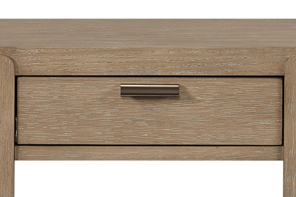 English Elm Curved 1-Drawer Console Table in Toffee Taupe Natural Finish — Elegant Curved Silhouette, Soft‑Close Drawer, Open Shelf B2699P323082