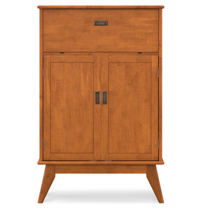English Elm Draper Teak Mid Century Bar Cabinet – Solid Rubberwood, Wine & Stemware Storage, Drop-Down Worktop B136P203490