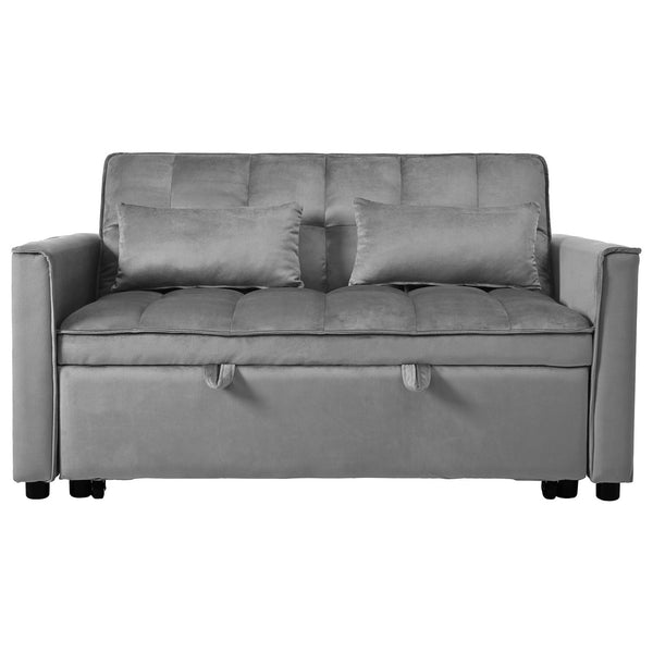 English Elm Convertible Sofa Bed Plush Velvet 3-in-1 Pull-Out Sleeper Loveseat with Hidden Strap & Pillows, Compact Dark Gray W2941P306500
