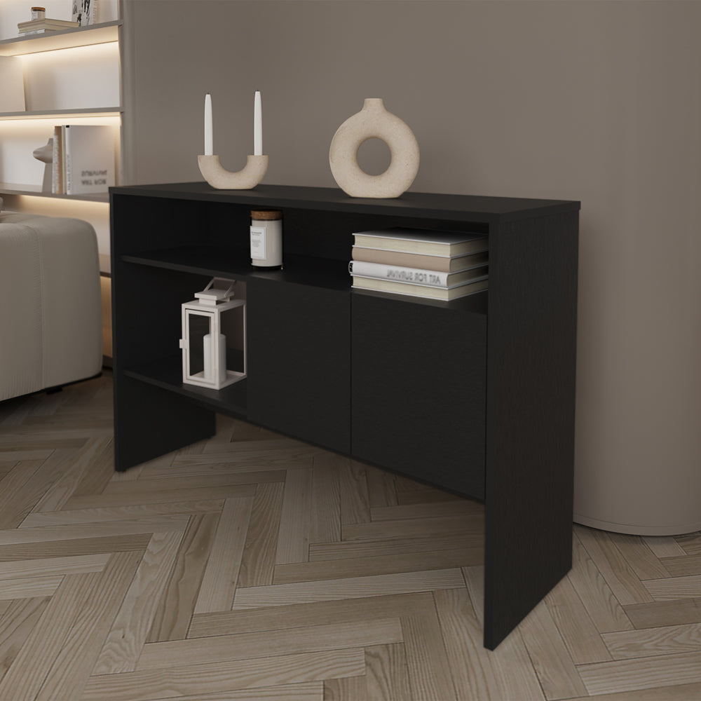 English Elm Console Table Midway Black — Slim 48.8" Engineered Wood Console with Spacious Top Shelf, Open Lower Shelf & Concealed Cabinet for Living Room Storage B092P238697