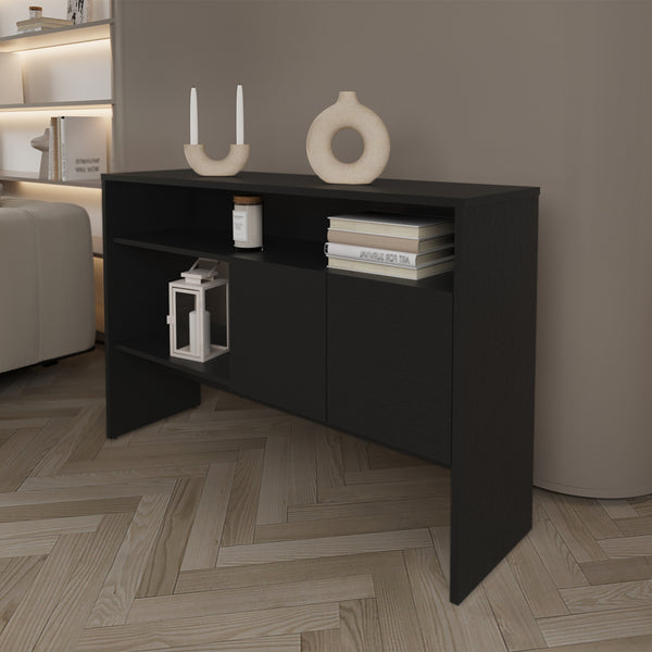English Elm Console Table Midway Black — Slim 48.8" Engineered Wood Console with Spacious Top Shelf, Open Lower Shelf & Concealed Cabinet for Living Room Storage B092P238697