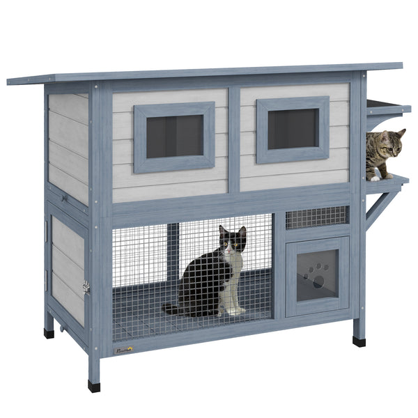 English Elm PawHut Extendable Outdoor Cat Tunnel 79" Wooden Catio Run with Weatherproof Mesh, Multi-Entry LIGHT GREY W2225P200727