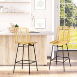 English Elm Homcom Rattan Bar Stools Set Of 2, 26" Counter Height Barstools, Boho Kitchen Island Stools With Breathable Wicker Seat and Back, Yellow