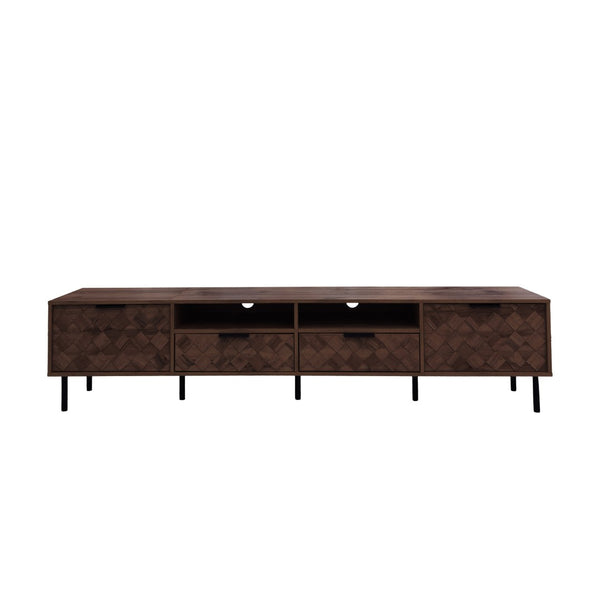 English Elm 78 Inch Walnut Media Console with Slatted Doors Iron Legs and Cable Management N710P373605Q