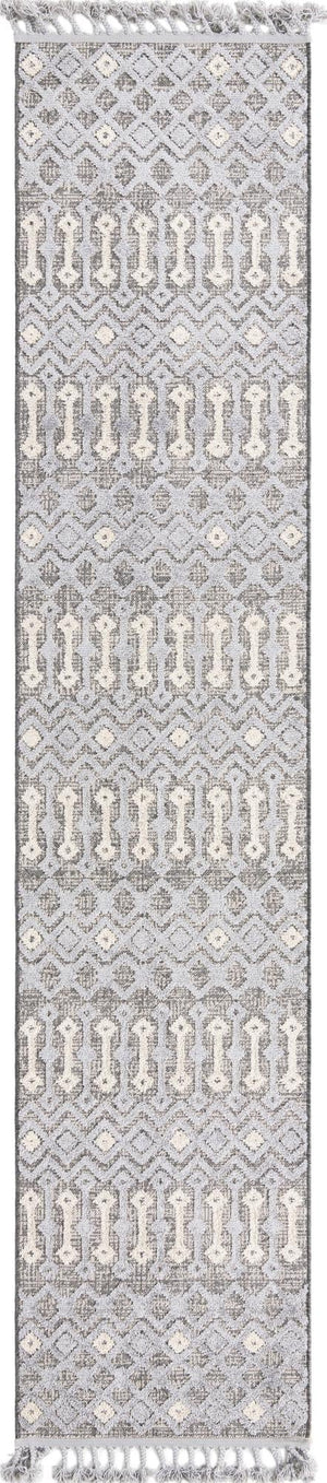 Unique Loom Arlo Lenny Machine Made Tribal Rug Gray, Ivory/Black 2' 7" x 12' 2"