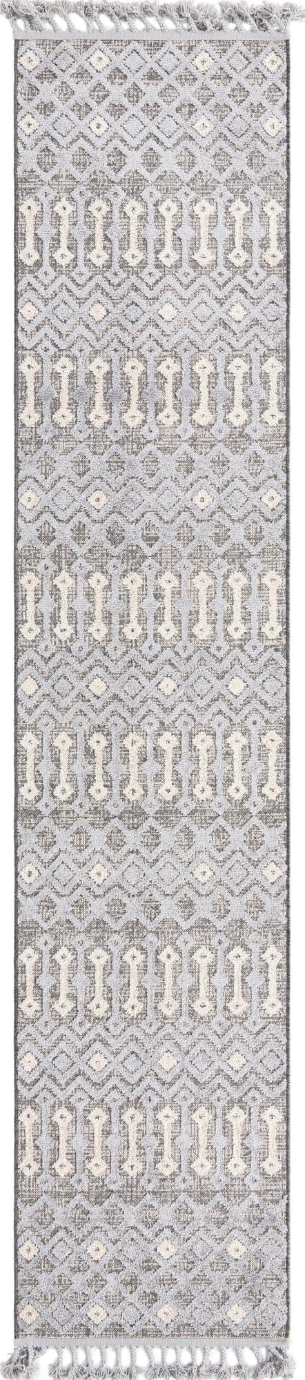 Unique Loom Arlo Lenny Machine Made Tribal Rug Gray, Ivory/Black 2' 7" x 12' 2"