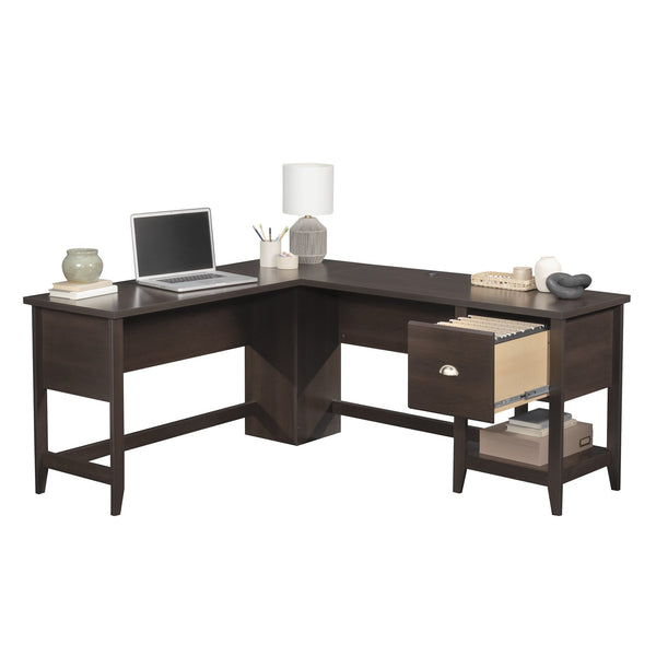 English Elm L-Shaped Desk In Elegant Brown Finish - Spacious Work Surface With Storage & Cable Management Solutions B356P367840