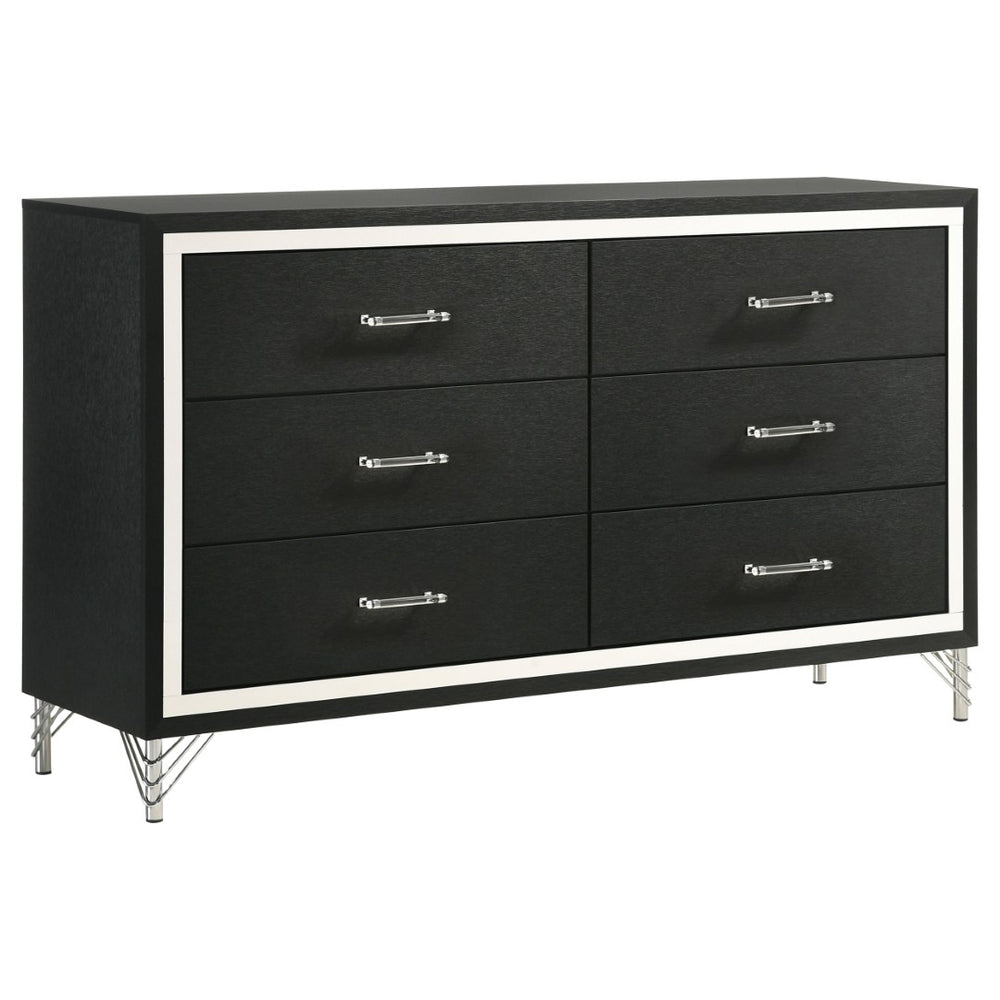 English Elm Frances Six Drawer Dresser Warm Wood Grain Finish with Nickel Bail Handles for Bedroom B062P447798