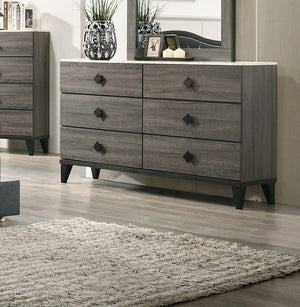 English Elm Modern Chest of Drawers with Faux Marble Top and Black Square Hardware - 4-Drawer Storage Accent Piece Gray,Grey 19 L x 34 W x 65 H B011P395427