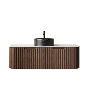 English Elm Dina Floating Bathroom Vanity with Crystal Glass Basin and Sintered Stone Top Black,Carrara White,Walnut W2615S00713
