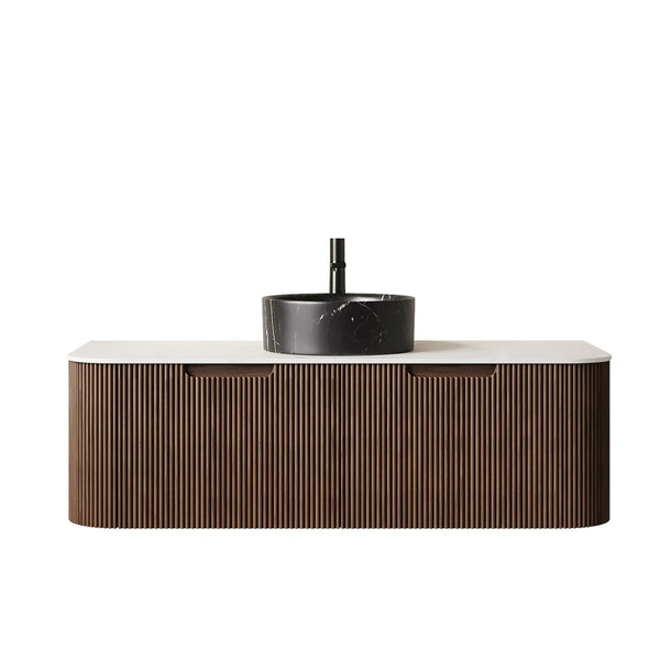 English Elm Dina Floating Bathroom Vanity with Crystal Glass Basin and Sintered Stone Top Black,Carrara White,Walnut W2615S00713