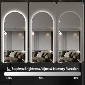 English Elm 65" Arch Full Length Wall Mirror with Dimmable Led Lighting for Bedroom or Entryway W2709P435570