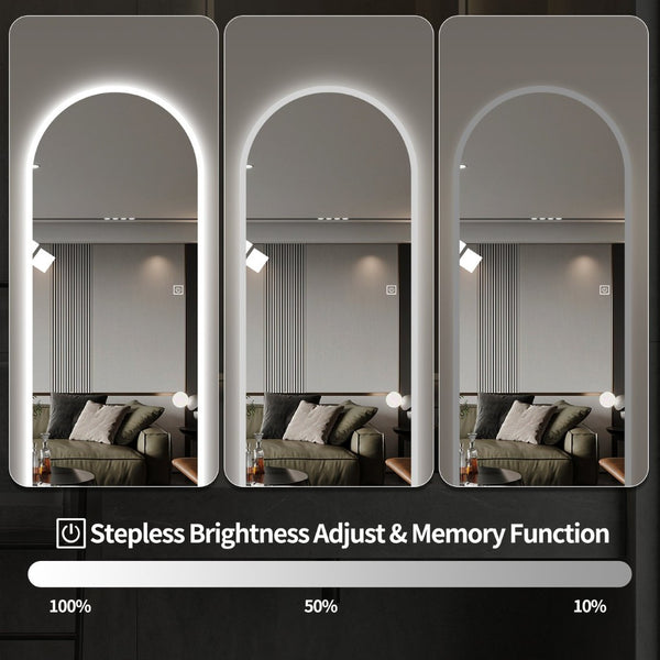 English Elm 65" Arch Full Length Wall Mirror with Dimmable Led Lighting for Bedroom or Entryway W2709P435570
