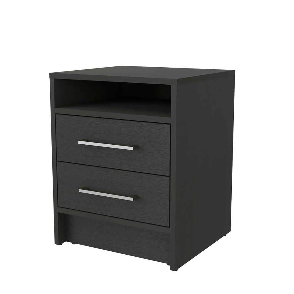 English Elm Philadelphia Nightstand with Two Drawers & Concealed Shelf, Black Metal Pulls, Sleek Ergonomic Storage B128P148956