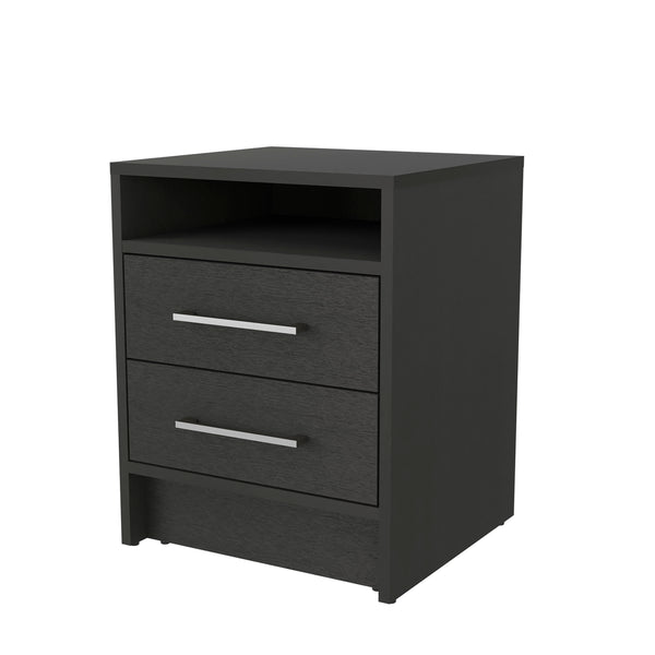 English Elm Philadelphia Nightstand with Two Drawers & Concealed Shelf, Black Metal Pulls, Sleek Ergonomic Storage B128P148956