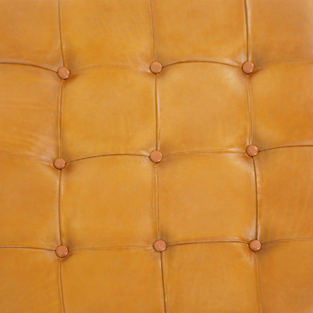 English Elm Ashcroft Furniture - Benjiro Tan Leather Bench with Teak Frame – Mid-Century Genuine Leather Ottoman, Rustic Elegance B183P232119