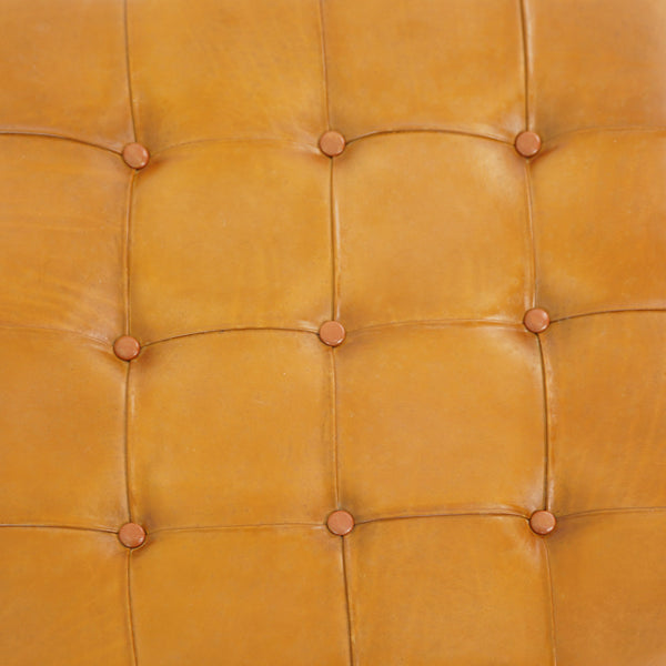 English Elm Ashcroft Furniture - Benjiro Tan Leather Bench with Teak Frame – Mid-Century Genuine Leather Ottoman, Rustic Elegance B183P232119