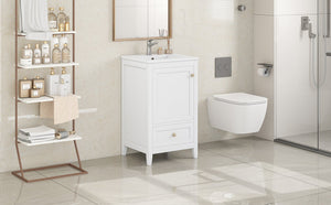 English Elm 20" Modern Bathroom Vanity With Sink, Soft-Close Door & Drawer, Ideal For Small Spaces, White Finish N725P351851K
