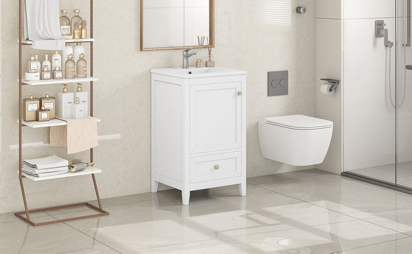 English Elm 20" Modern Bathroom Vanity With Sink, Soft-Close Door & Drawer, Ideal For Small Spaces, White Finish N725P351851K