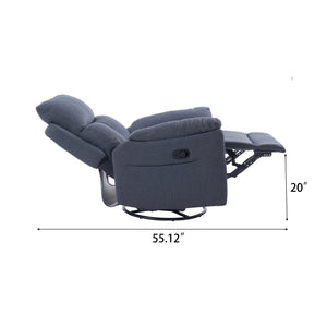 English Elm Manual Swivel Rocking Recliner Dark Blue Linen — 360° Glider, Adjustable Back & Leg Support Comfort W2121P371019