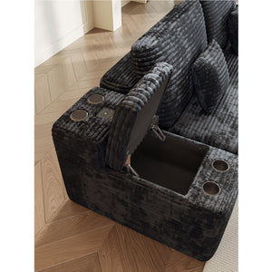 English Elm 150''Width 5-piece Sectional Sofa with Console, Convertible U-Shape, Wireless Charging & Bluetooth Speaker Black W579S00053