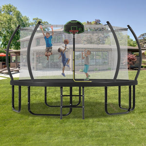 English Elm 12ft Round Outdoor Trampoline Galvanized Steel Frame Safety Net Basketball Hoop N739P283173B