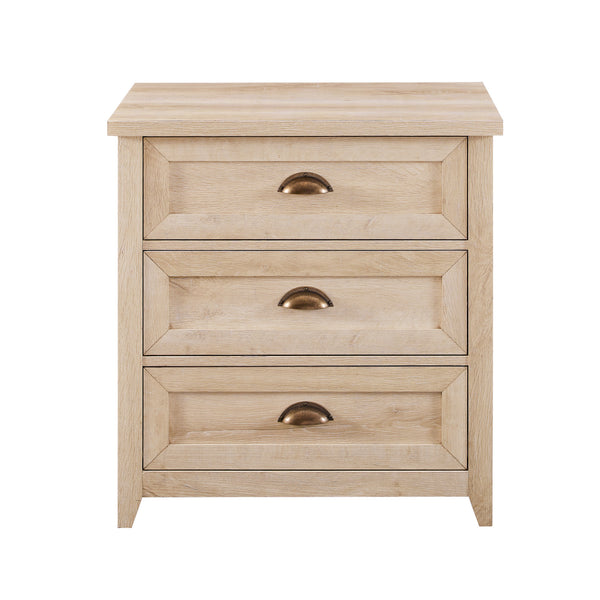 English Elm Walker Edison - Transitional Farmhouse 3-Drawer Nightstand with Framed Faces, Cup Handles, Smooth Glides, Durable MDF Finish Brown 30 L x 22 W x 8 H B185P169302