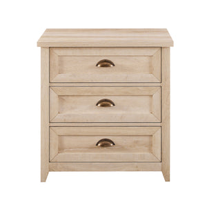 English Elm Walker Edison - Transitional Farmhouse Framed 3-Drawer Nighstand With Cup Handles - White Oak