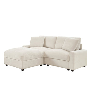 English Elm 72.05" L-shaped Sectional Sofa Cloud Cushion Polyester with Storage Ottoman Small Space Beige W1669S00050