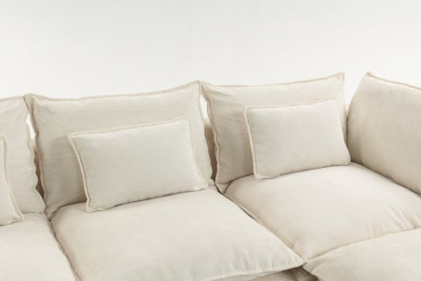 English Elm 102.3" Oversized Modular Sectional Sofa Cotton Linen Deep Seat Lounge with Ottoman Antique White W2530S00014