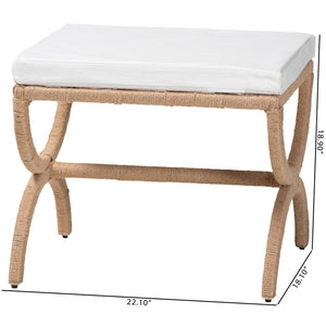 English Elm Modern Rattan Woven Square Footstool Openwork Boho Accent for Living Spaces B2750P467809