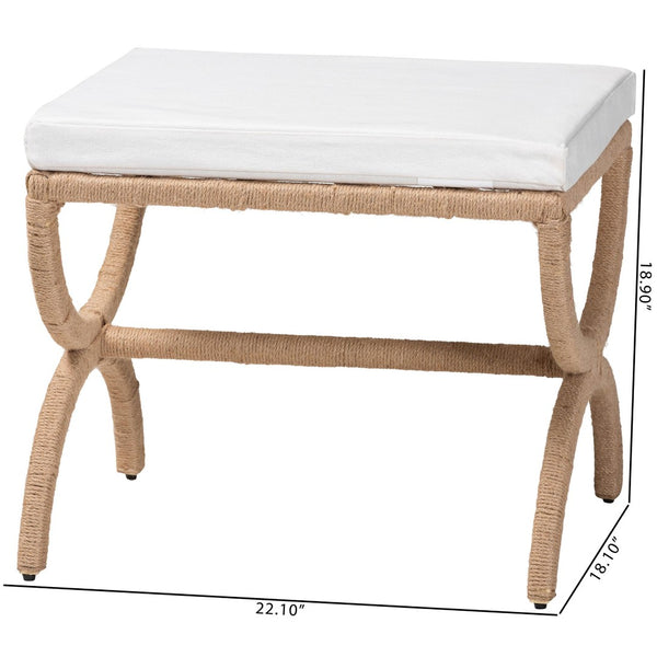 English Elm Modern Rattan Woven Square Footstool Openwork Boho Accent for Living Spaces B2750P467809