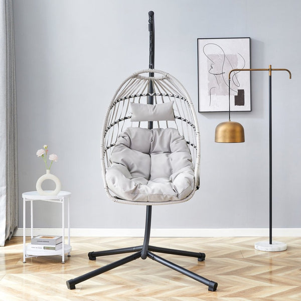 English Elm Grheavy-duty Iron Egg Chair Pe Rattan Woven Swing Seat for Patio or Living Room W2920P281903