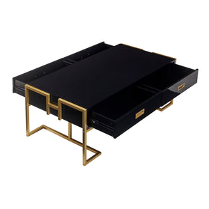 English Elm Modern 47.3" Black Rectangular Coffee Table with Gold Metal Base, 4 Spacious Drawers, Durable Design N735P305626B