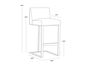 Sunpan Dean Bar Stool with Exposed Brass Frame and Luxurious Bonded Leather for Stylish Spaces Antique Brass / Cantina Black