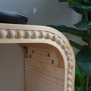 English Elm Natural wood curved console table with bead trim, 64.2"L x 8.7"W slim entryway piece for foyer, hallway, living room W2729P263652