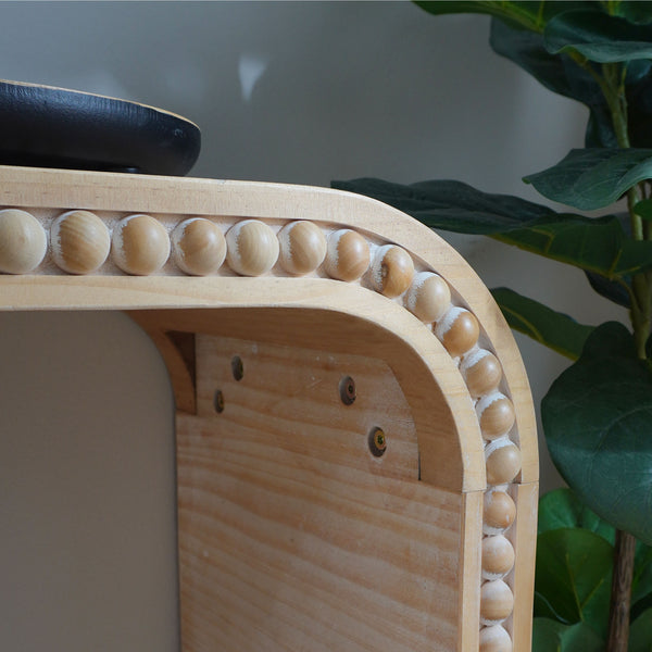 English Elm Natural wood curved console table with bead trim, 64.2"L x 8.7"W slim entryway piece for foyer, hallway, living room W2729P263652