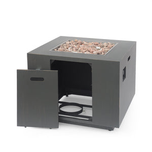 English Elm Christopher Knight Home® - 33" Outdoor Iron Square Propane Fire Pit with Hidden Tank, Brushed Brown Finish, 50,000 BTU Warmth N772P357843B