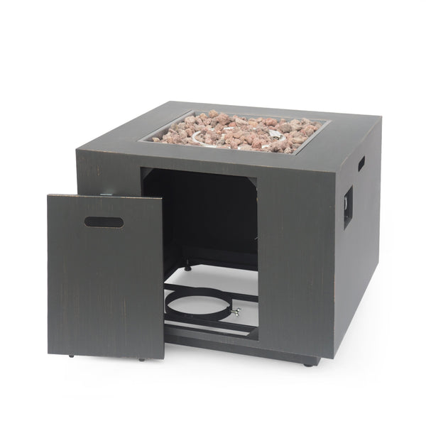 English Elm Christopher Knight Home® - 33" Outdoor Iron Square Propane Fire Pit with Hidden Tank, Brushed Brown Finish, 50,000 BTU Warmth N772P357843B