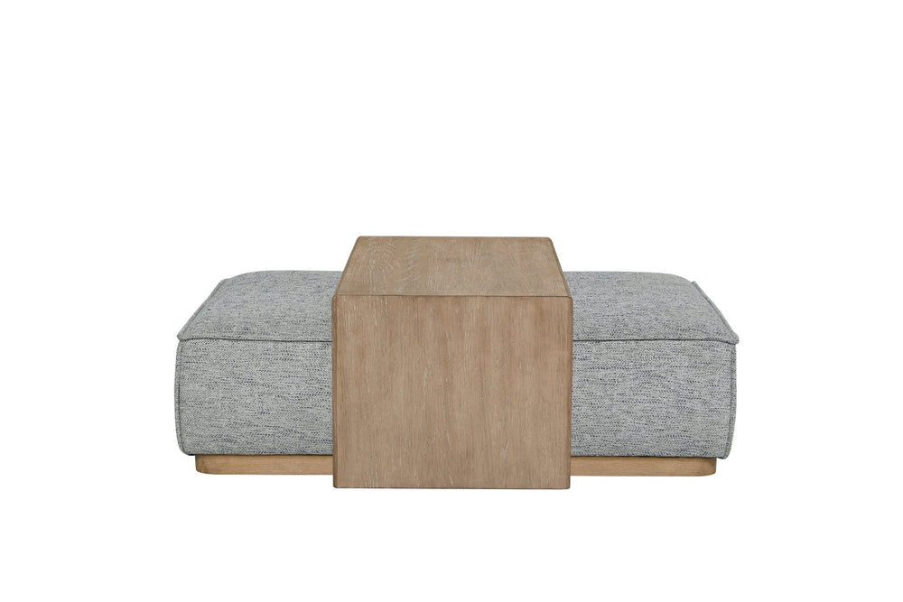 English Elm Ottoman Multifunctional Tray Table - Gray Upholstered With Removable Oak Tray For Stylish Living Spaces B2699P298406