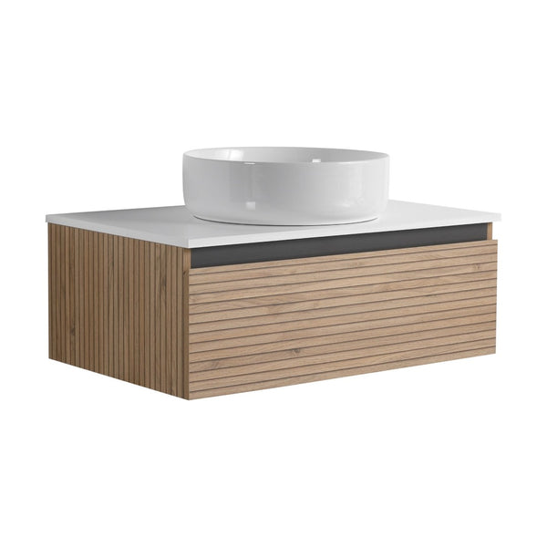 English Elm 30'' Floating Bathroom Vanity with Ceramic Vessel Sink and Soft Close Drawer W999S00359