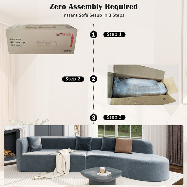 English Elm U_Style Curved Modular 132" Chenille Sectional Sofa with Plush Spring Cushions for Cozy Living Dark Blue WY000456AAE