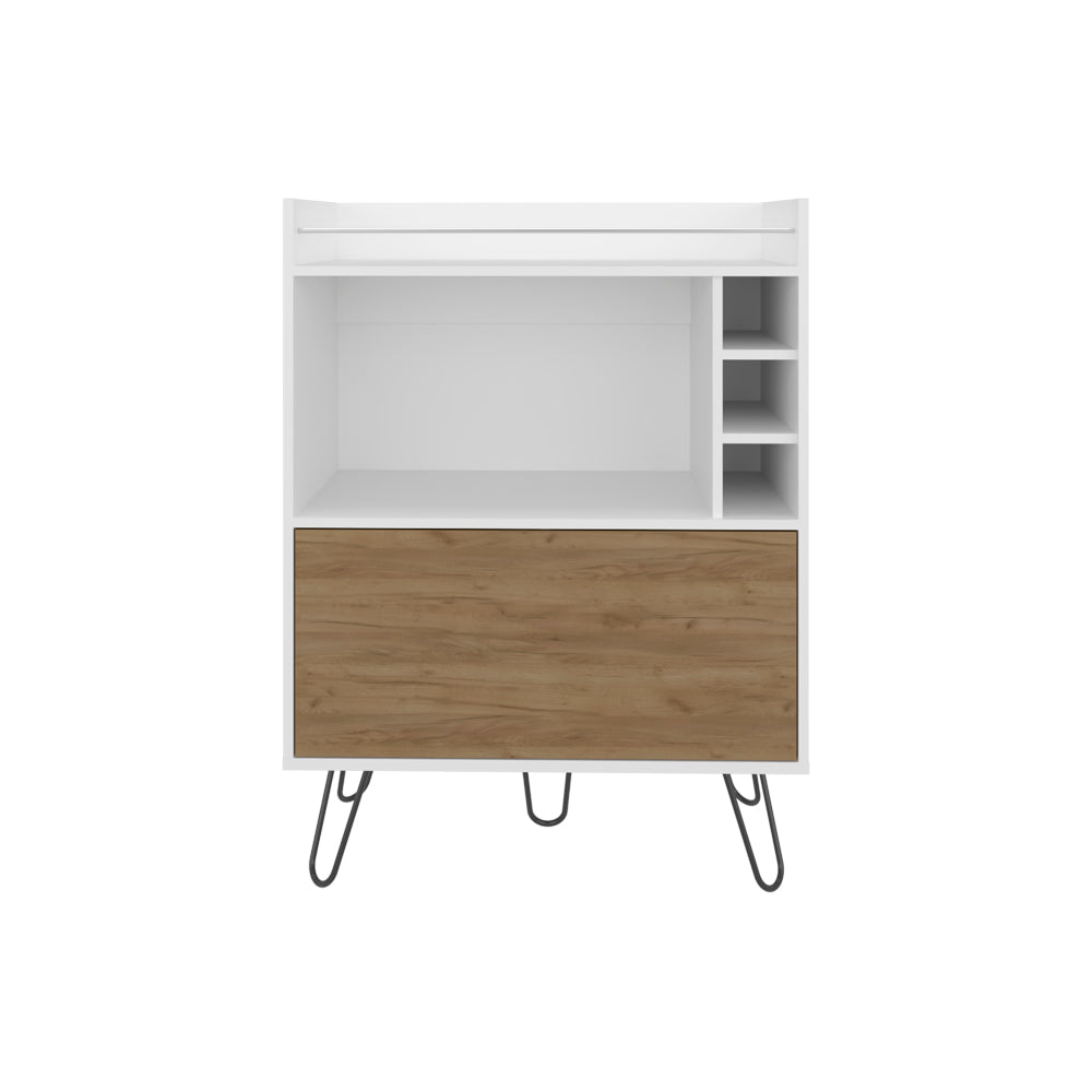 English Elm Platea Modern Bar Cabinet with Hairpin Legs, White & Macadamia Finish, Wine Rack, Shelf, Durable Design B092P286110