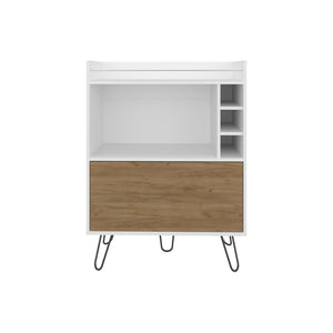 English Elm Platea Modern Bar Cabinet with Hairpin Legs, White & Macadamia Finish, Wine Rack, Shelf, Durable Design B092P286110