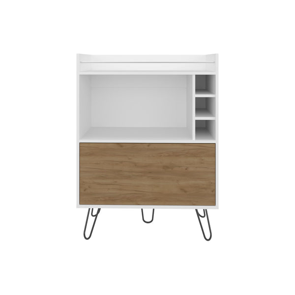 English Elm Platea Modern Bar Cabinet with Hairpin Legs, White & Macadamia Finish, Wine Rack, Shelf, Durable Design B092P286110