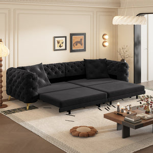 English Elm 97.6" Oversized Velvet Chesterfield Sleeper Sofa Floral Tufted Roll Arm Living Room Couch Black W1885S00410