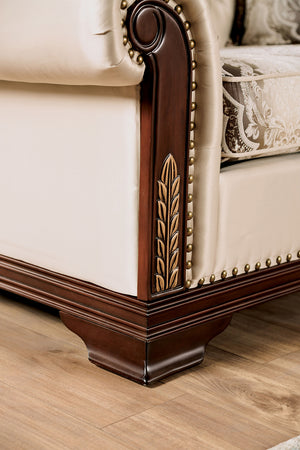 English Elm Dark Dark Cherry Beige Traditional Accent Chair 47.5"W Rolled Arms Curved Details Elegant Seating B2741S00593