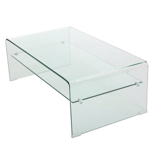 English Elm Christopher Knight Home® - COFFEE Bent 12mm Tempered Glass Table with 8mm Shelf — Clear Green-Tint Modern Sculptural Centerpiece 57673.00
